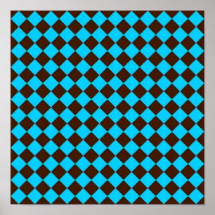 Blaue braune Diamant-Schachbrettmuster Poster