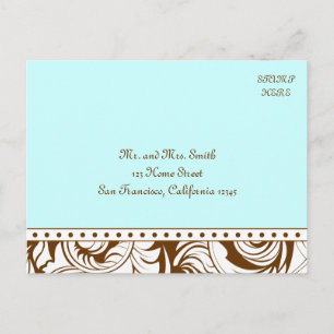 Blaue braune Vintage-Hochzeitspostkarte RSVP Einladungspostkarte