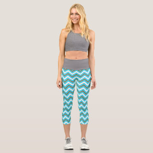 Blaue braune weiße Zickzacklinien Geometrische Mee Capri Leggings