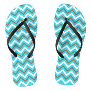 Blaue Braune Weiße Zickzacklinien Geometrische Mee Flip Flops
