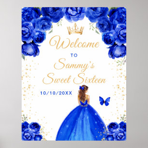 Blaue Braunhaar-Prinzessin Sweet Sixteen Willkomme Poster