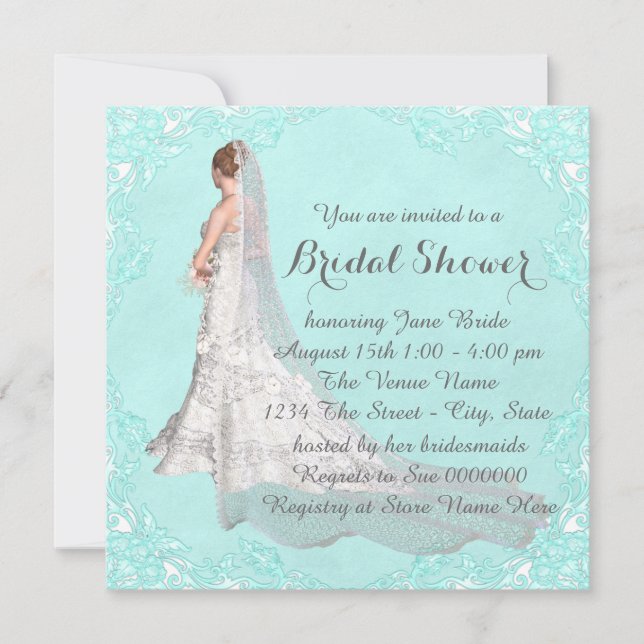 Blaue Brautparty Einladung (Vorderseite)
