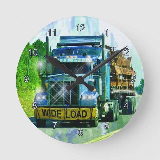 Blaue BREITE Lade- und Güterzugsperre Runde Wanduhr (Vorderseite)