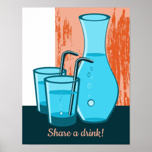 Blaue Brille, Strohhalm & Karaffe teilen sich ein Poster