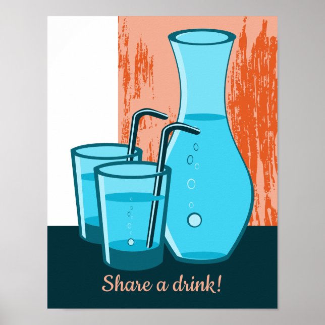 Blaue Brillen, Straw & Carafe Einen Drink teilen! Poster (Vorne)