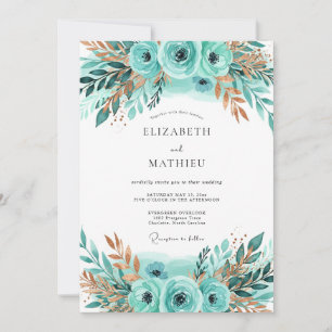 Blaue Bronze Glänzende Winterhochzeit Einladung