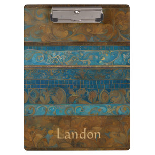 Blaue Bronze- und Gold-Grunge-Streifen Klemmbrett