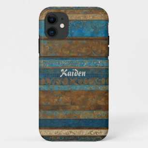 Blaue Bronze- und Goldstriche Personalisiert Case-Mate iPhone Hülle