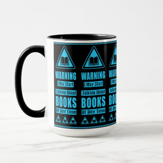 Blaue-Buch-Liebhaber-Warnschild Tasse (Links)