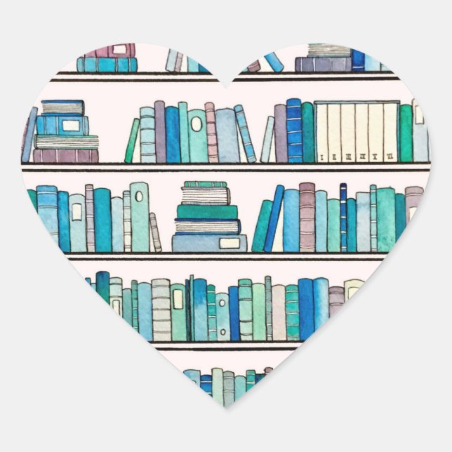 Blaue Bücherregal-Herz-Aufkleber Herz-Aufkleber (Vorderseite)