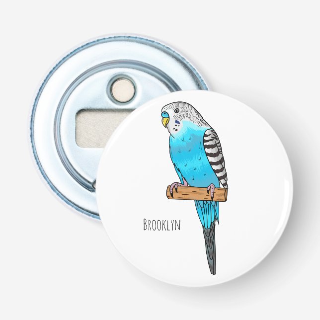 Blaue Budgerigar-Cartoon Flaschenöffner (Vorderseite)