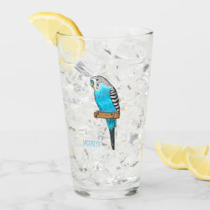 Blaue Budgerigar-Cartoon Glas