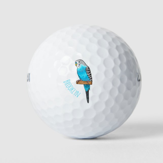 Blaue Budgerigar-Cartoon Golfball (Vorderseite)
