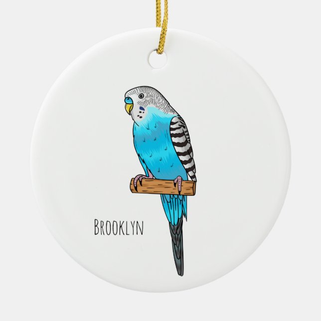 Blaue Budgerigar-Cartoon Keramik Ornament (Vorne)