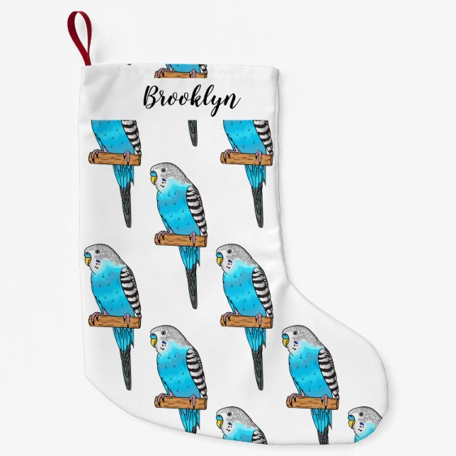 Blaue Budgerigar-Cartoon Kleiner Weihnachtsstrumpf (Vorderseite)