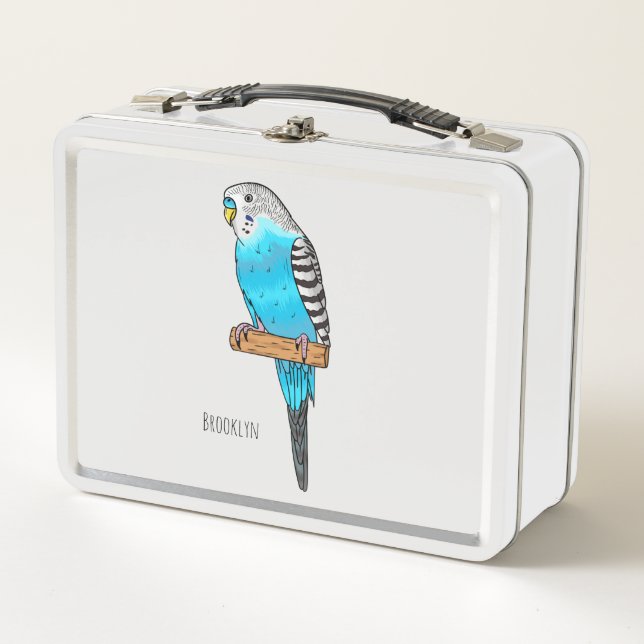 Blaue Budgerigar-Cartoon Metall Brotdose (Vorderseite)
