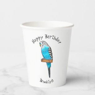 Blaue Budgerigar-Cartoon Pappbecher