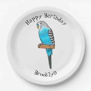 Blaue Budgerigar-Cartoon Pappteller