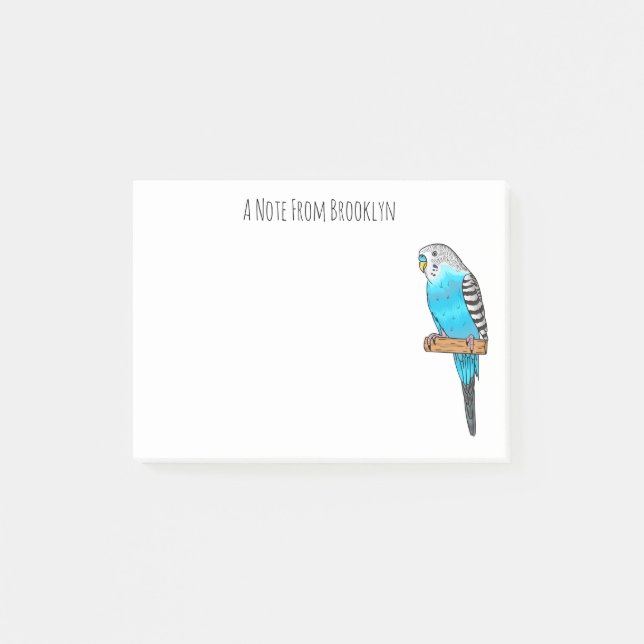 Blaue Budgerigar-Cartoon Post-it Klebezettel (Vorderseite)