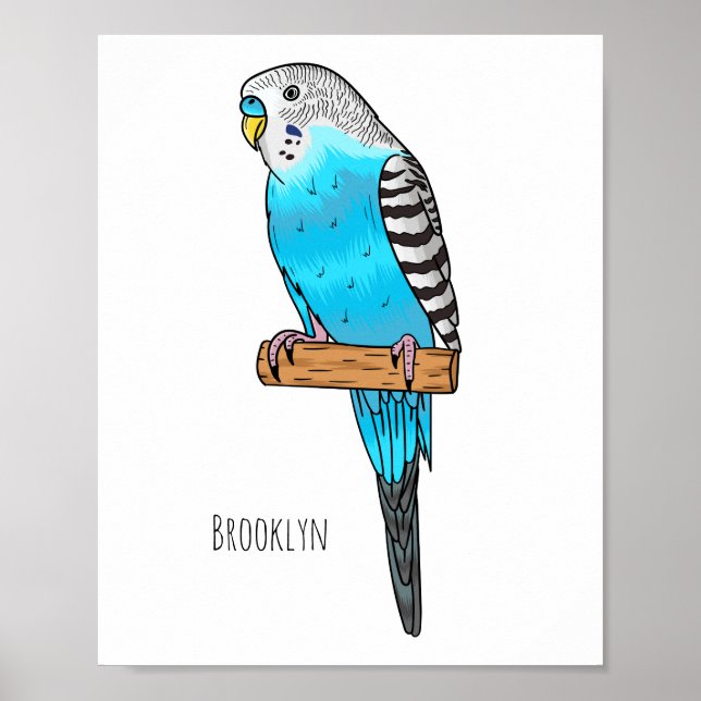 Blaue Budgerigar-Cartoon Poster (Vorne)