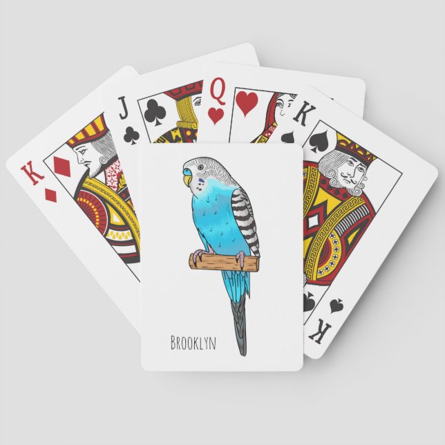 Blaue Budgerigar-Cartoon Spielkarten (Rückseite)