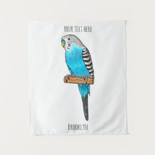 Blaue Budgerigar-Cartoon Wandteppich
