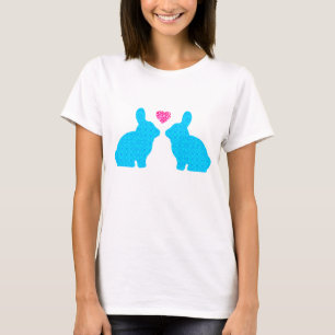 Blaue Bunnien und rosa Herz T-Shirt