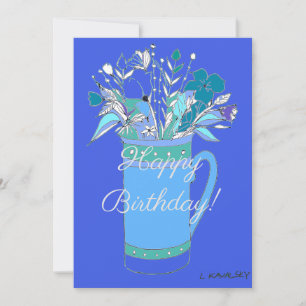 Blaue bunte Happy Birthday-Blumen V2 in Tasse  Feiertagskarte