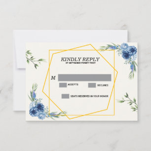Blaue Burgunder-Rot-Gold-Rosé-Hochzeit RSVP Karte