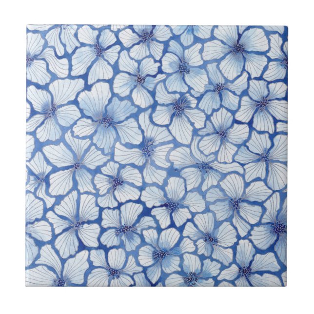 Blaue Butterblumen Fliese (Vorderseite)