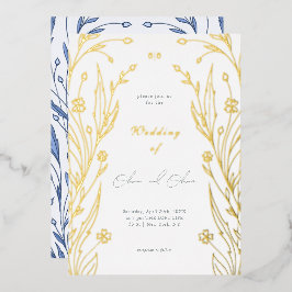 Blaue Butterblumen-Hochzeit Folieneinladung