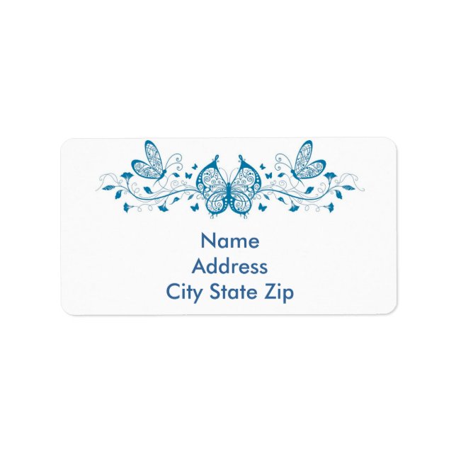 Blaue Butterfäden und Blume Adressaufkleber (Vorne)