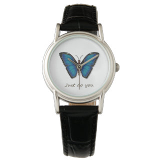 Blaue Butterfly-Klassiklederuhr Armbanduhr