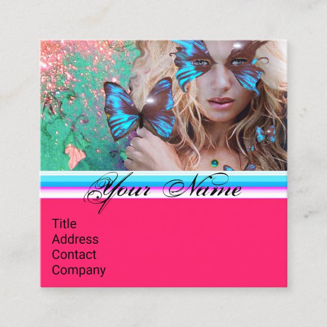 BLAUE BUTTERFLY SCHÖNHEIT MAKEUP KÜNSTLER Hot Pink Quadratische Visitenkarte (Vorderseite)