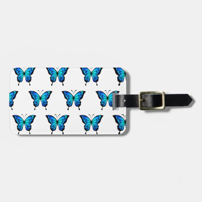 Blaue Butterflys von Schaufenstern. Gepäckanhänger (Vorderseite horizontal)