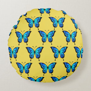 Blaue Butterflys von Schaufenstern. Rundes Kissen