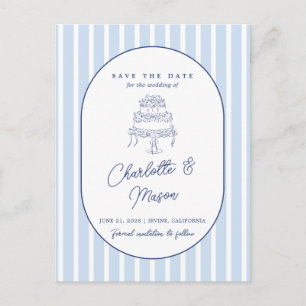 Blaue Cabana-Streifen Minimalist Save-the-Date-Kar Postkarte