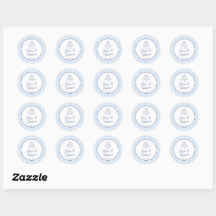 Blaue Cabana-Streifen Minimalistische Hochzeit Runder Aufkleber