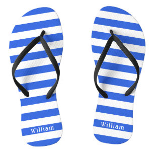 Blaue Cabana Streifen Personalisierter Strand Flip Flops