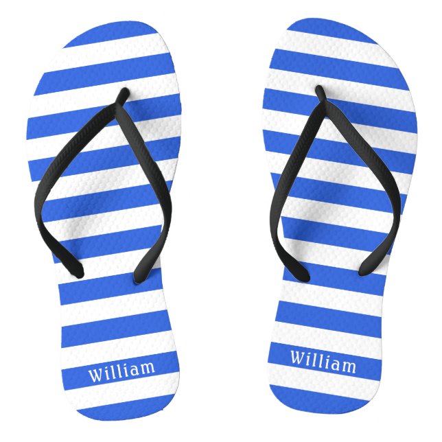 Blaue Cabana Streifen Personalisierter Strand Flip Flops (Fußbett)