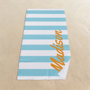 Blaue Cabana-Streifen Retro-Monogramm Strandtuch