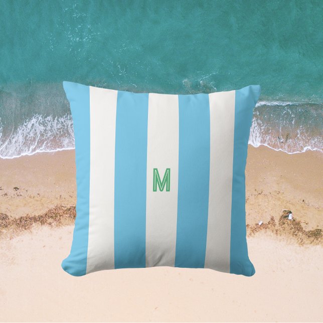 Blaue Cabana Streifen und Personalisiert grüne Mon Kissen (Von Creator hochgeladen)