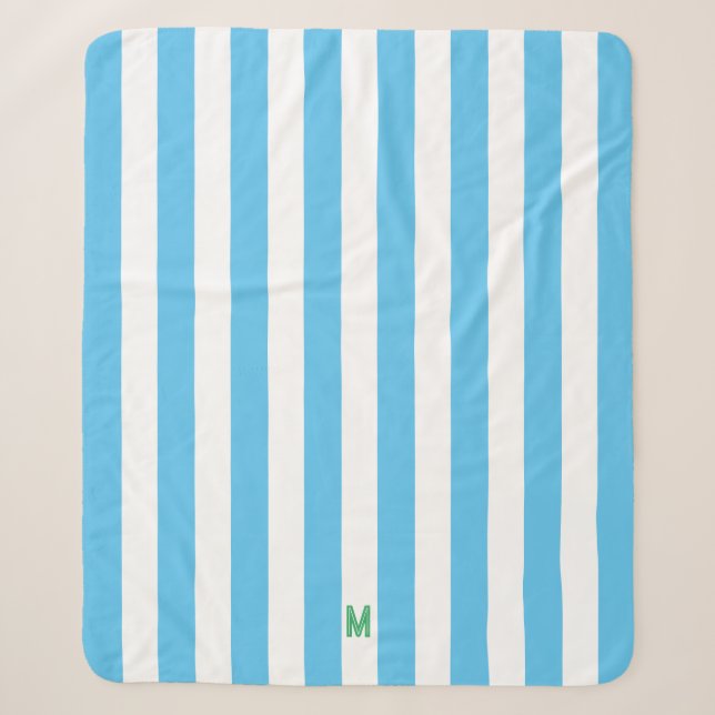 Blaue Cabana Streifen und Personalisiert grüne Mon Sherpadecke (Vorderseite)