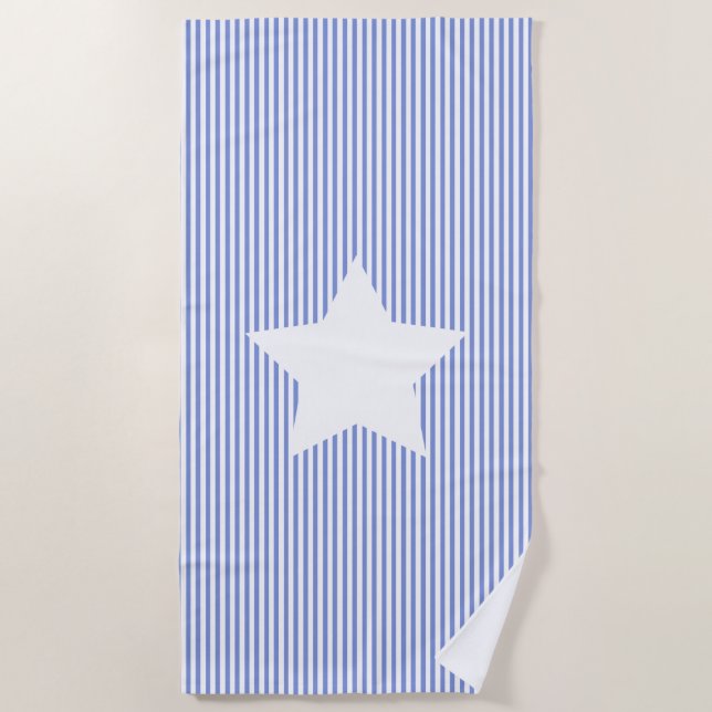Blaue Cabana Streifen und weißes Star Badetuch (Vorderseite)