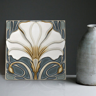 Blaue Calla-Lilien-Spritzschutz im Art Nouveau-Sti Fliese
