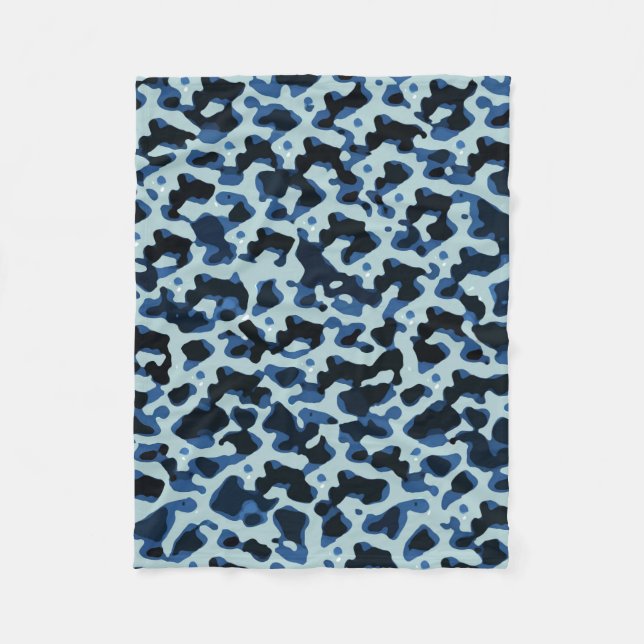 Blaue Camouflage Abstraktes Muster Fleecedecke (Vorderseite)