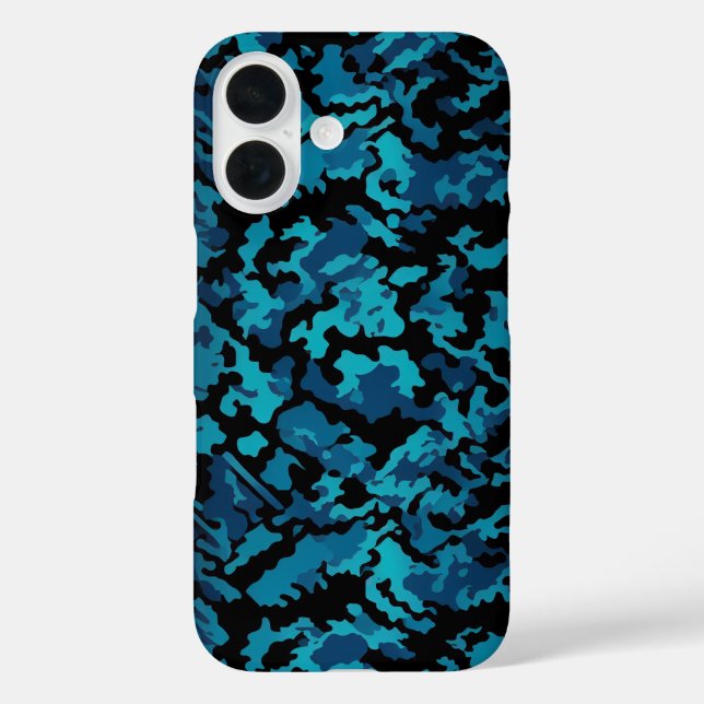 Blaue Camouflage iPhone 16 Hülle (Rückseite)