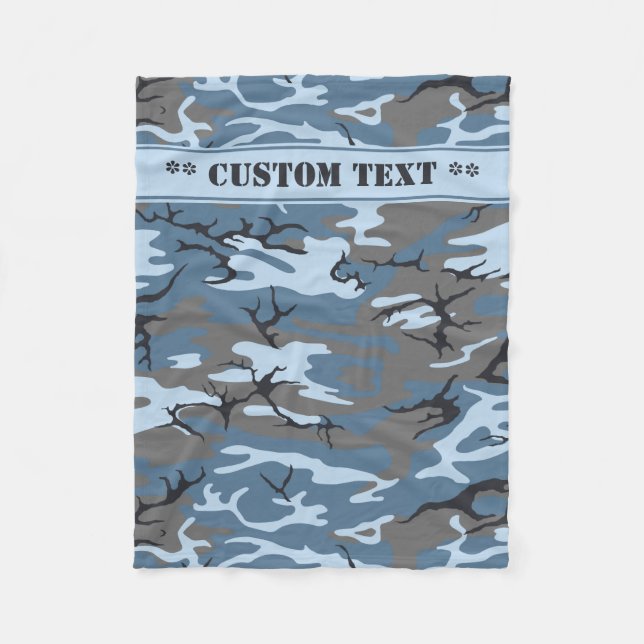 Blaue Camouflage mit kundenspezifischem Text Fleecedecke (Vorderseite)