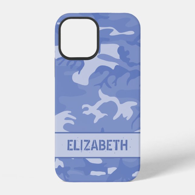 Blaue Camouflage Monogramm iPhone 12 Hülle (Rückseite)