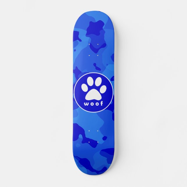 Blaue Camouflage; Paw Print Skateboard (Vorderseite)